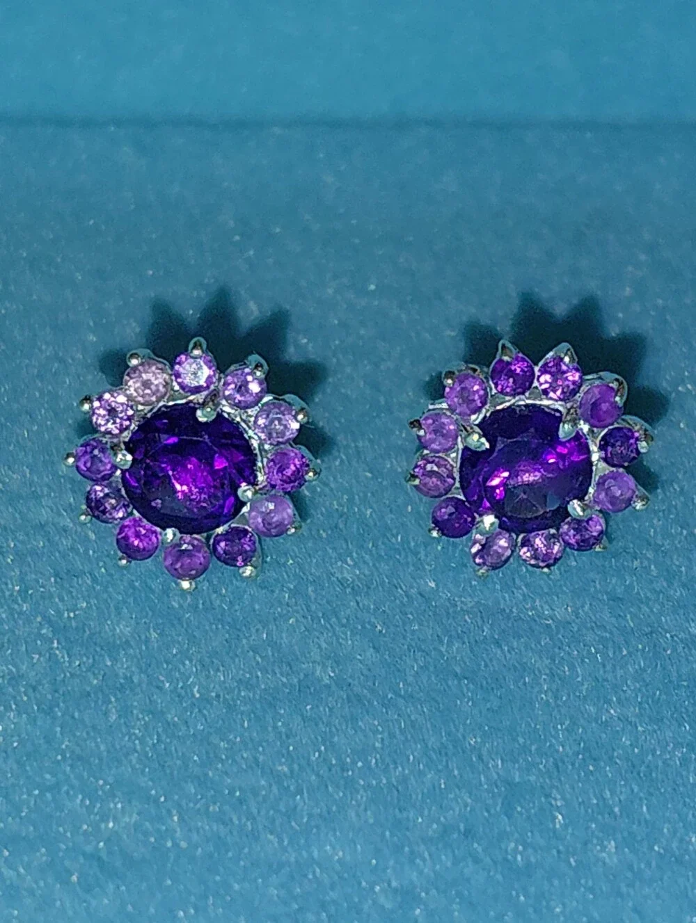 Dainty Amethyst Flower Silver Stud Earrings
